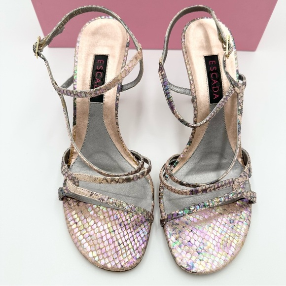 Escada Python Pink Strappy Kitten Heels Sandals - Picture 2 of 13